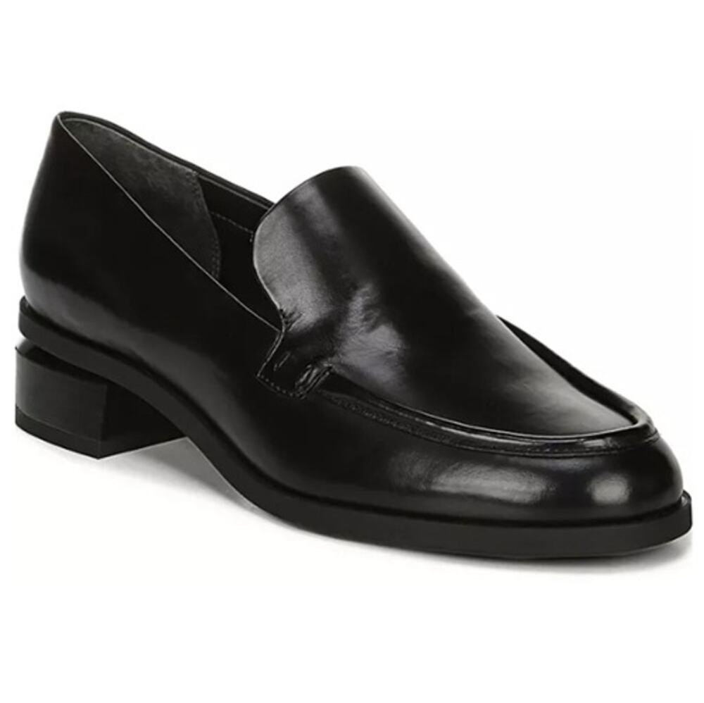 Franco Sarto New Bocca Black Leather Loafers Block Heel Womens 6.5M Slip On NWOT